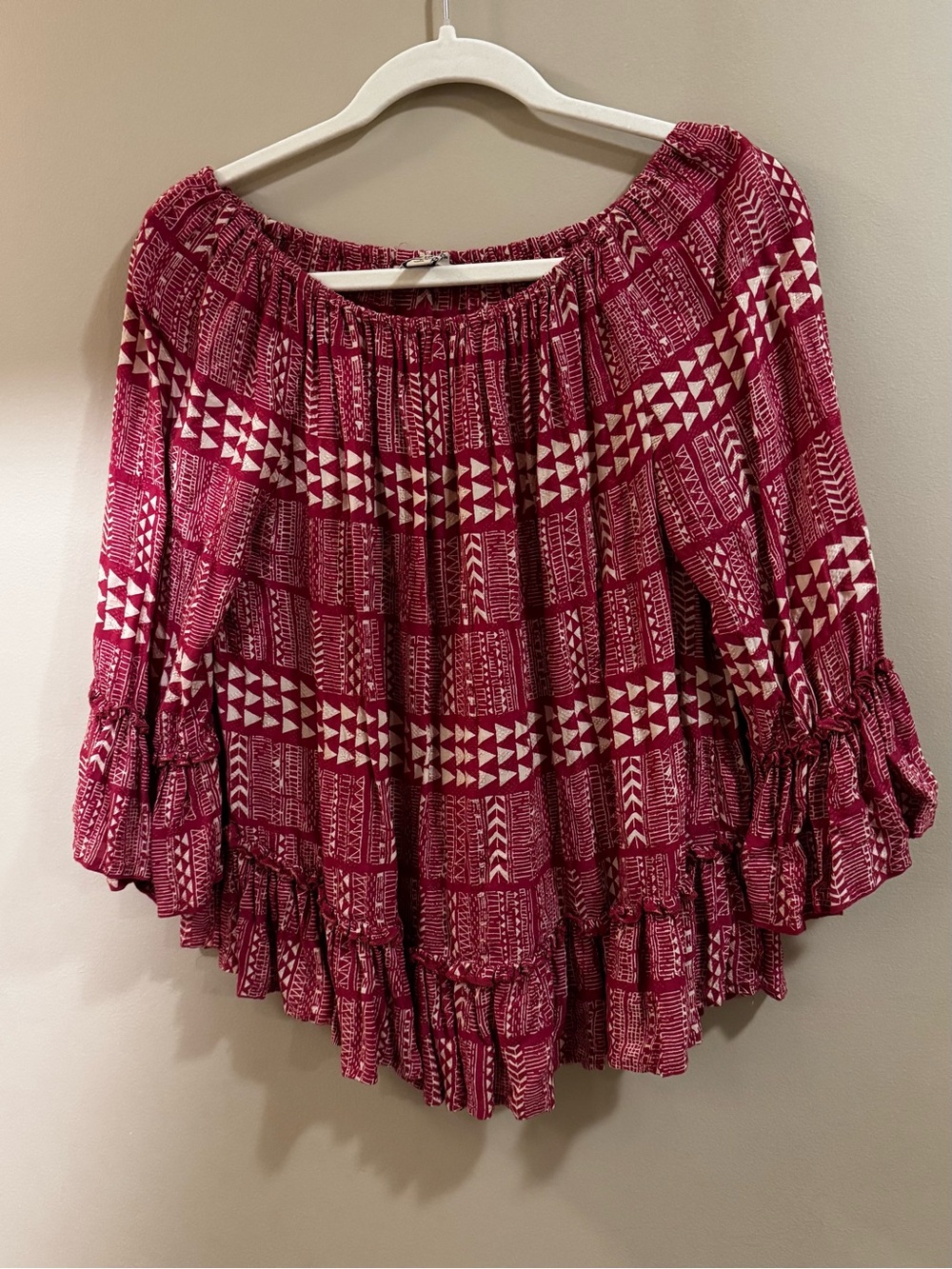 Lucky Brand Off-Shoulder Ruffled Tunic Top in Berry Print